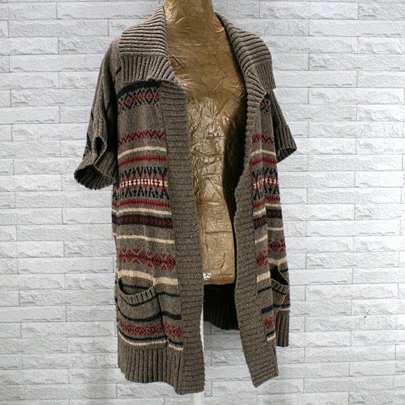 Sonoma Sweaters - SONOMA Cardigan Short Sleeve Aztec Long Sweater Tan X-Large